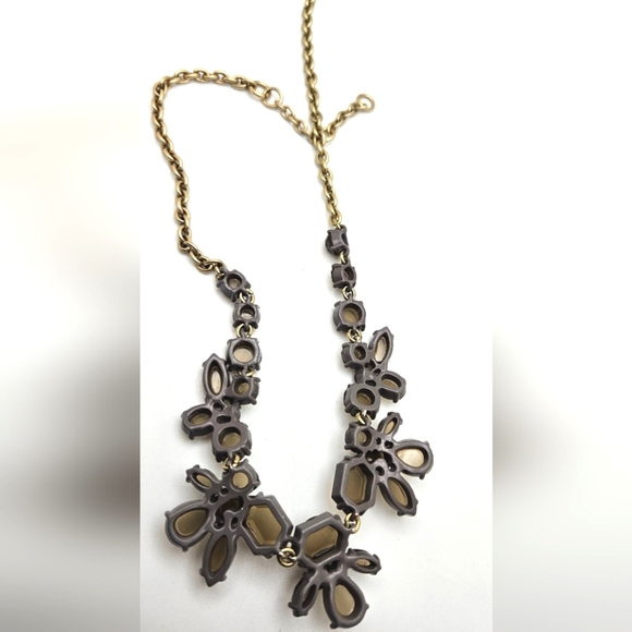 J CREW Smoky Quartz Rhinestone Gold & Grey Statement Necklace - Picture 8 of 8